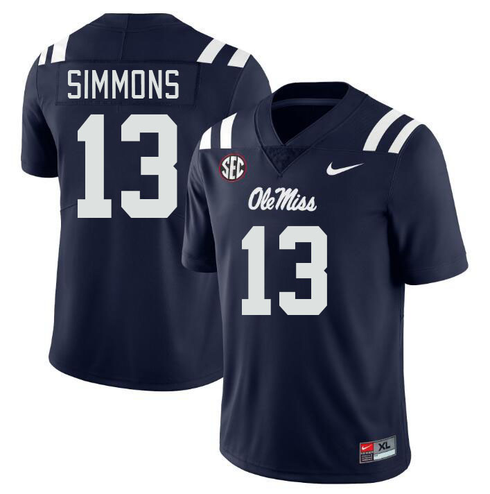 Men #13 Austin Simmons Ole Miss Rebels College Football Jerseyes Stitched Sale-Navy - Click Image to Close